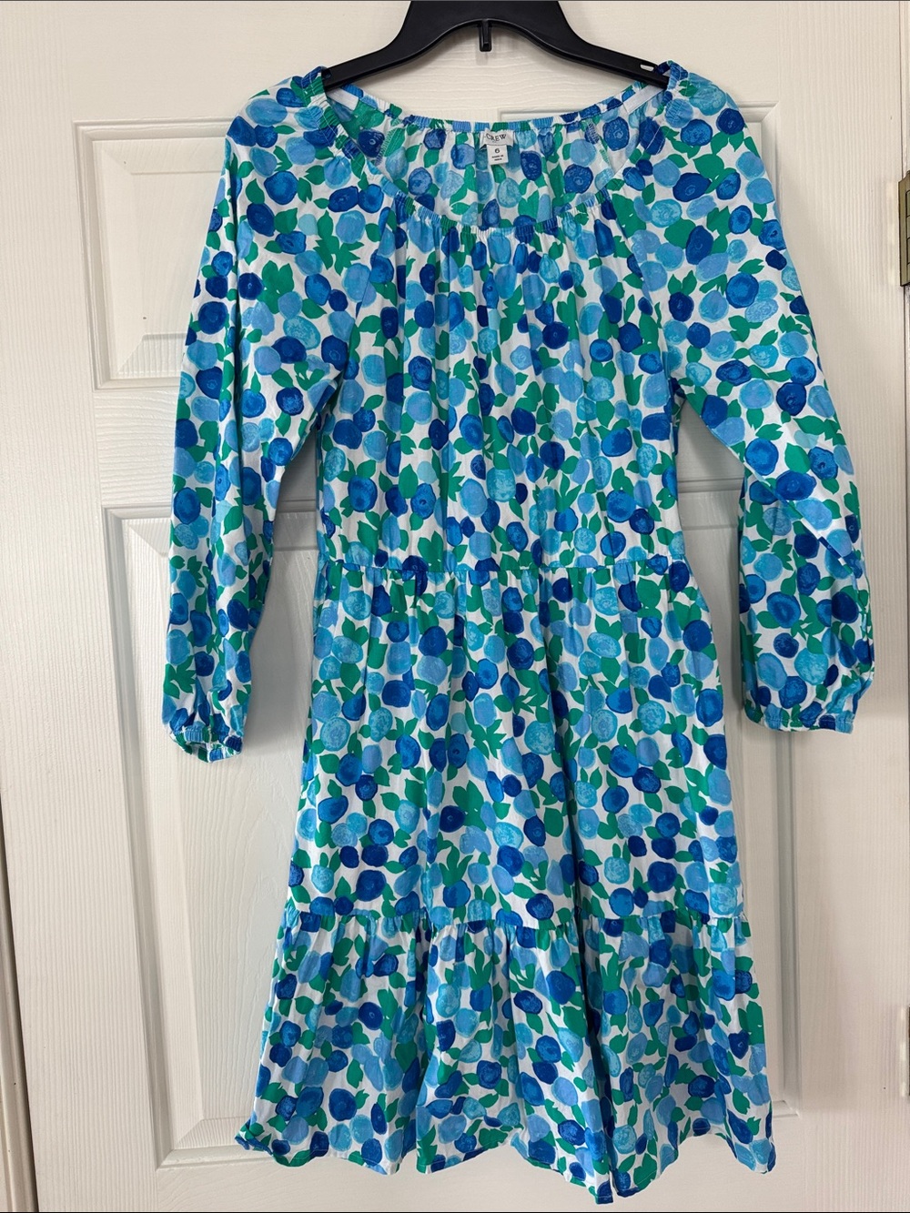 J. Crew Blue & Green Floral Tiered Long Sleeve Dress 98% cotton women size 6